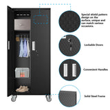 Metal Storage Cabinets Locker for Home Office, 72" Garage Storage Cabinet with Wheels, Lockable Doors and Shelves, Steel Wardrobe Cabinet with Petonline