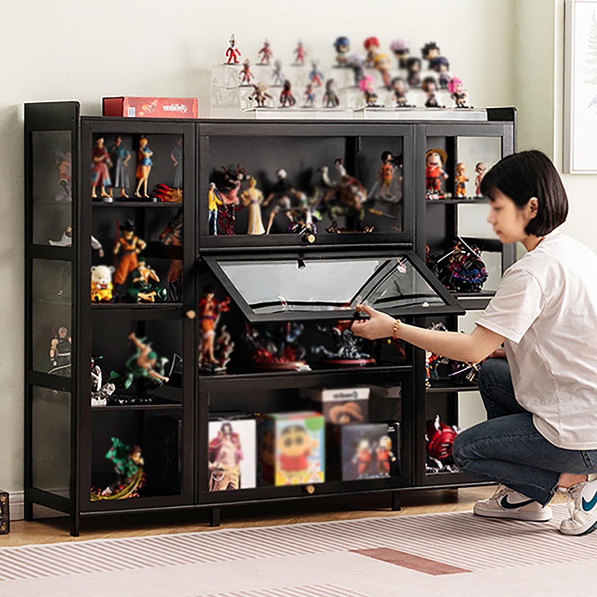 FVTVHEV Display Cabinet, Curio Cabinet with Acrylic Doors, Figures and Curio Collection Display Case, Floor Standing Clear Showcase for Living Room FVTVHEV