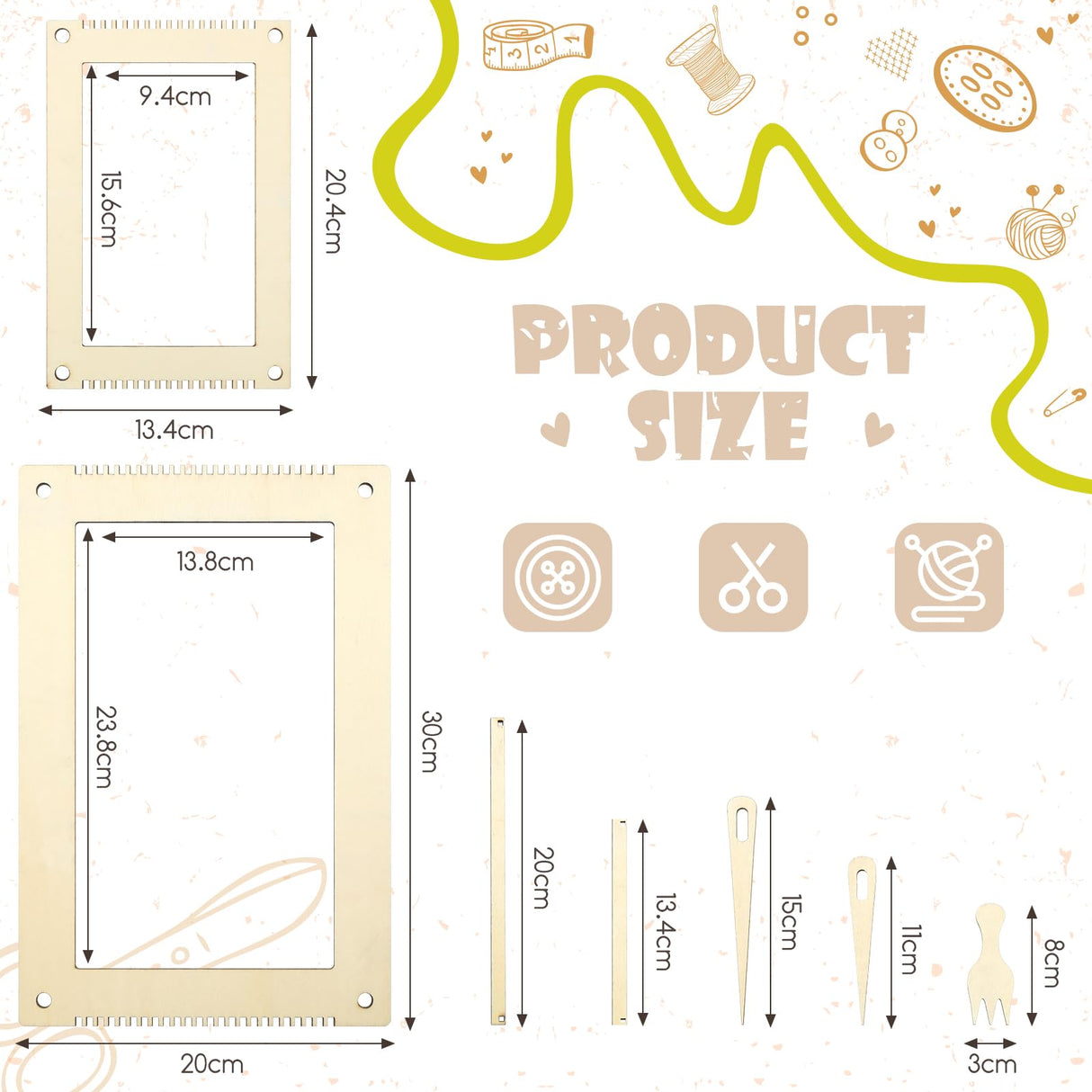 Thyle 6 Sets Rectangle Weaving Loom Kit 5.3 x 7.8'', 7.9 x 11.8'' Wood Weaving Loom with Needles and Tools DIY Looms for Weaving Kids Adult Beginners Thyle