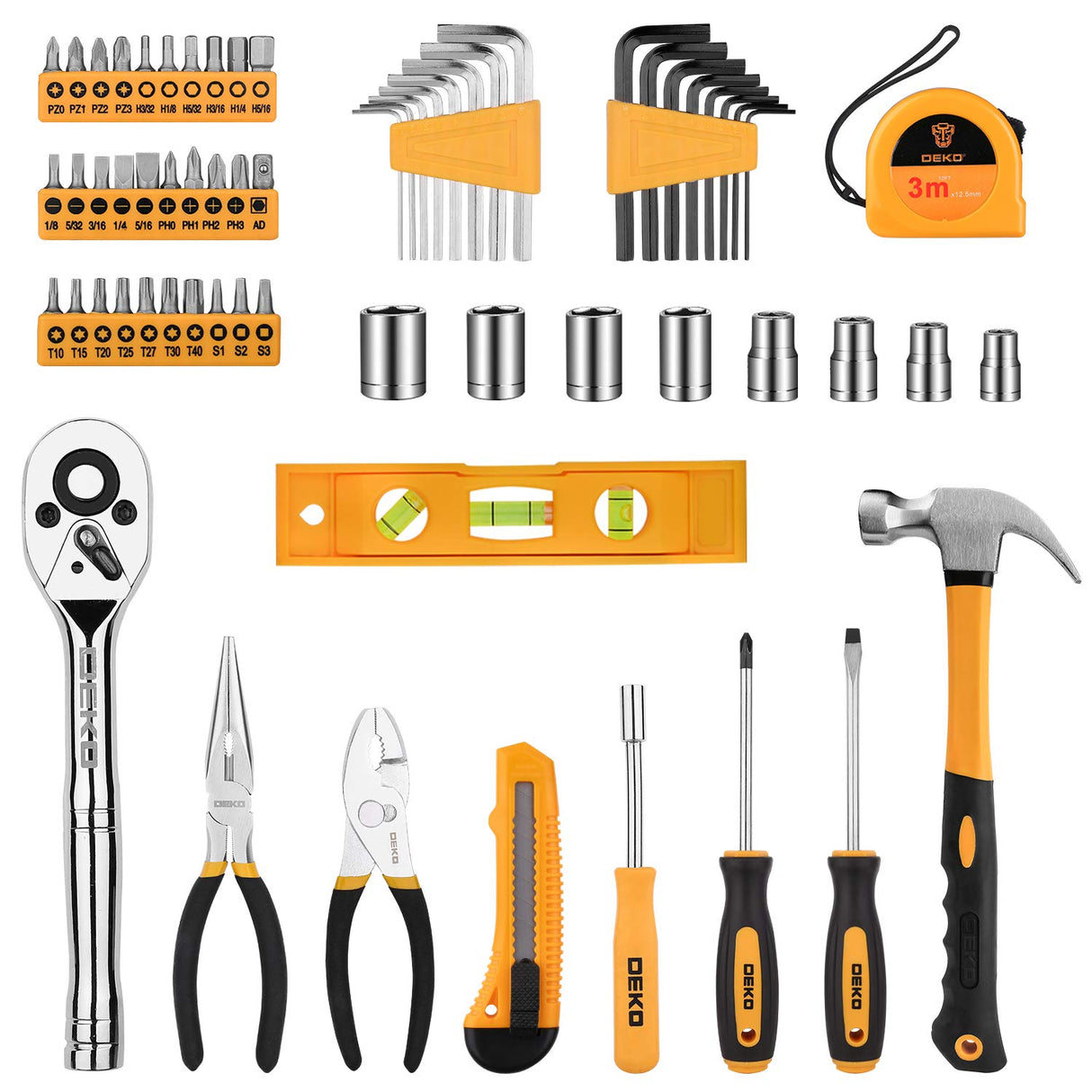 DEKOPRO 65 Pieces Tool Set General Household Hand Tool Kit with Storage Case Plastic ToolBox DEKOPRO