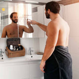 Personalized Leather Toiletry Bag For Men with Hook, Groomsmen Gifts Travel Bag Laser Engraved Name Monogram Leather Gift Anniversary Gift For Him Bleggeit