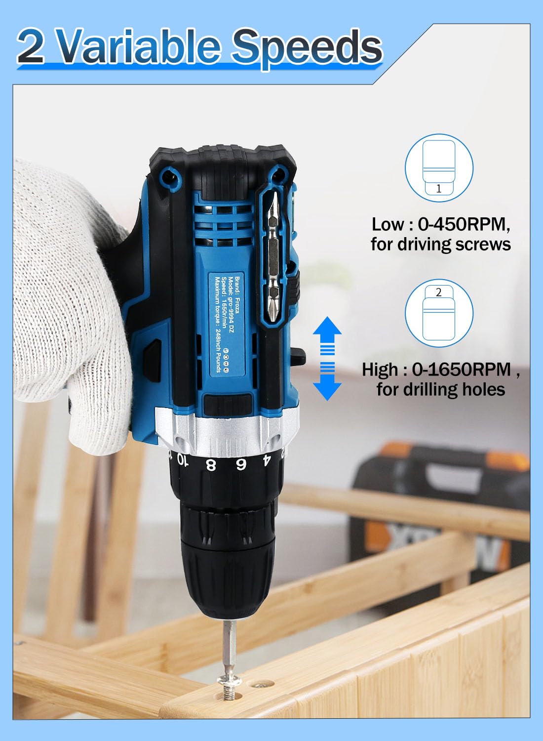 Aseboy 21V Cordless Drill Set, 1.5AH Battery, 18+2 Clutch Electric Drill with Work Light, Hammer Drill with 248 In-lbs Max, 2 Variable Speed,Fast Aseboy