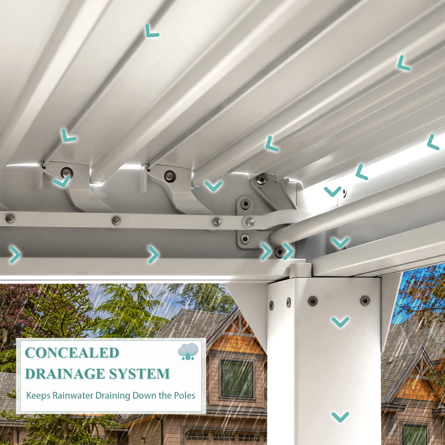 MELLCOM 12x20ft Louvered Pergola with Curtains and Nets, Aluminum Pergola with Adjustable Rainproof Roof, Outdoor Hardtop Pergola for Patio, MELLCOM