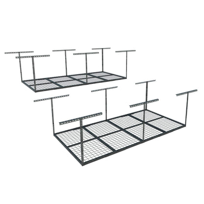 FLEXIMOUNTS 4x8 Overhead Garage Storage Rack, Garage Storage Organization System, Heavy Duty Metal Garage Ceiling Storage Racks, 2 pack, Hammertone - WoodArtSupply