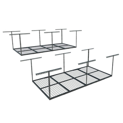 FLEXIMOUNTS 4x8 Overhead Garage Storage Rack, Garage Storage Organization System, Heavy Duty Metal Garage Ceiling Storage Racks, 2 pack, Hammertone