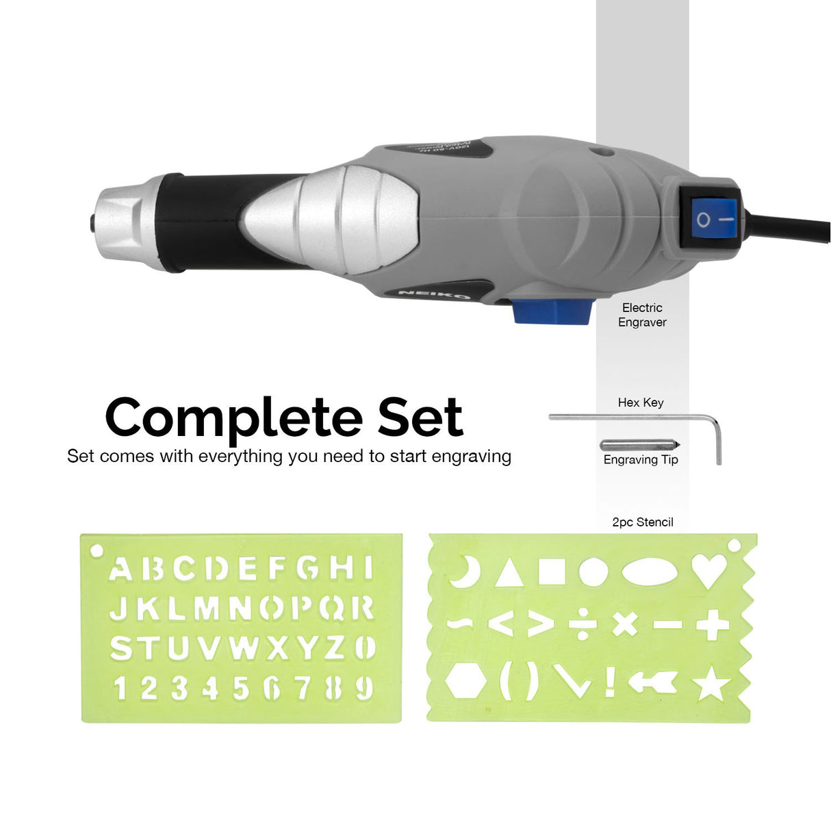 NEIKO 10576A Handheld Electric Engraver Tool, Etching Tool, 120V, Tungsten Carbide Tip, Electric Engraving Pen for Metal, Wood, Glass, & Plastic, Neiko