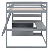 MERITLINE Modern Full Size Loft Bed with Desk, Shelves, and Storage Drawers for Kids and Teens MERITLINE