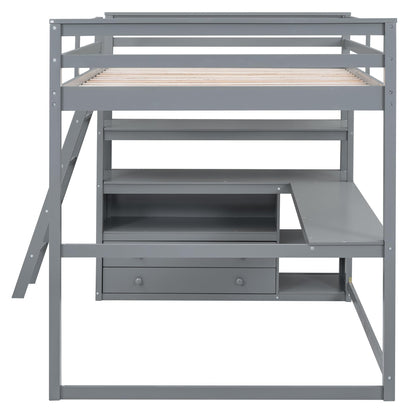 MERITLINE Modern Full Size Loft Bed with Desk, Shelves, and Storage Drawers for Kids and Teens - WoodArtSupply