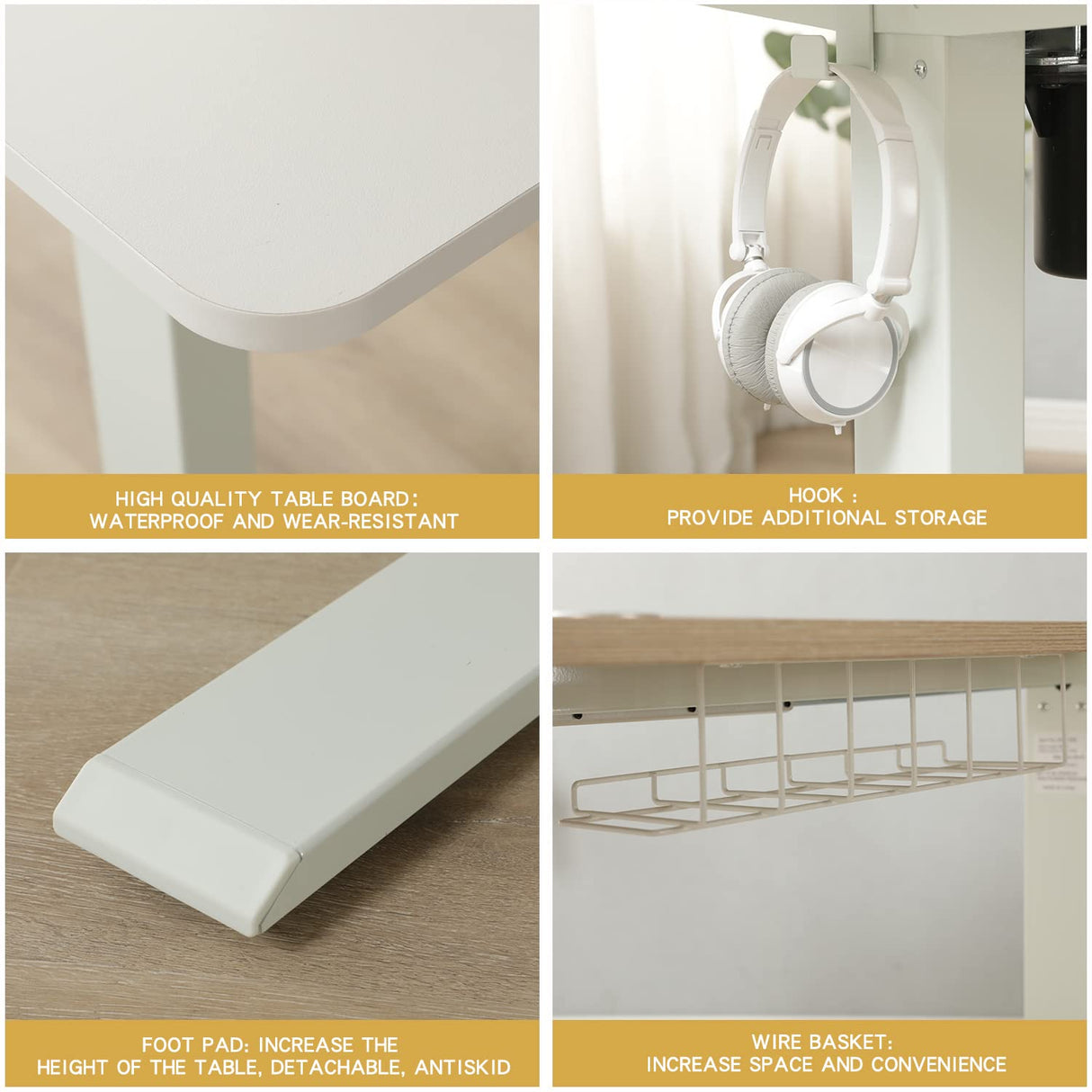 Jceet Adjustable Height Electric Standing Desk - 55 x 24 Inch Sit Stand Computer Desk, Stand Up Desk Table for Home Office, White Frame/White + Oak Jceet