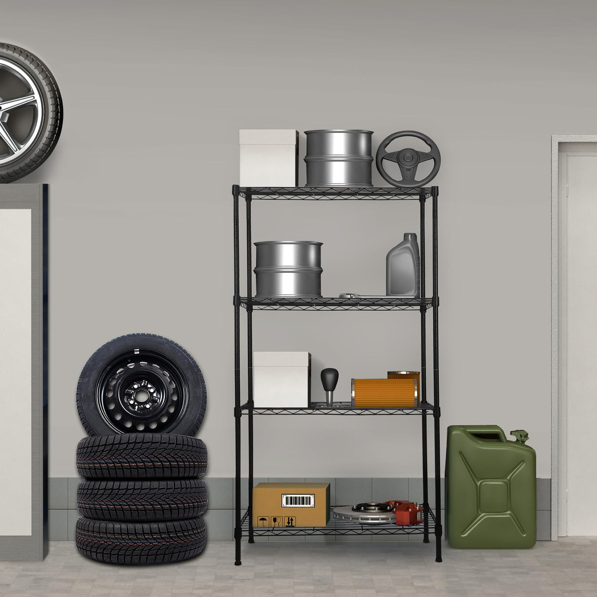 REGILLER 4-Wire Shelving Metal Storage Rack Adjustable Shelves,Standing Storage Shelf Units for Laundry Bathroom Kitchen Pantry Closet (Black,30L x REGILLER