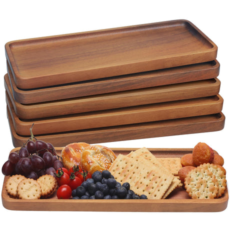 HOMKULA Solid Acacia Wood Serving Tray - 6 Pack, 14" x 5.5" Rectangular Wooden Serving Platter, Wood Boards for Food, Mini Cheese Board for HOMKULA