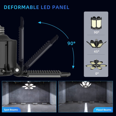 Adiding LED Garage Ceiling Light - 2 Pack Adjustable 20000lm Bright LED Basement Light 6 Deformable Panels 6500K Shop Lights Screw in E26 Bulb Socket Adiding