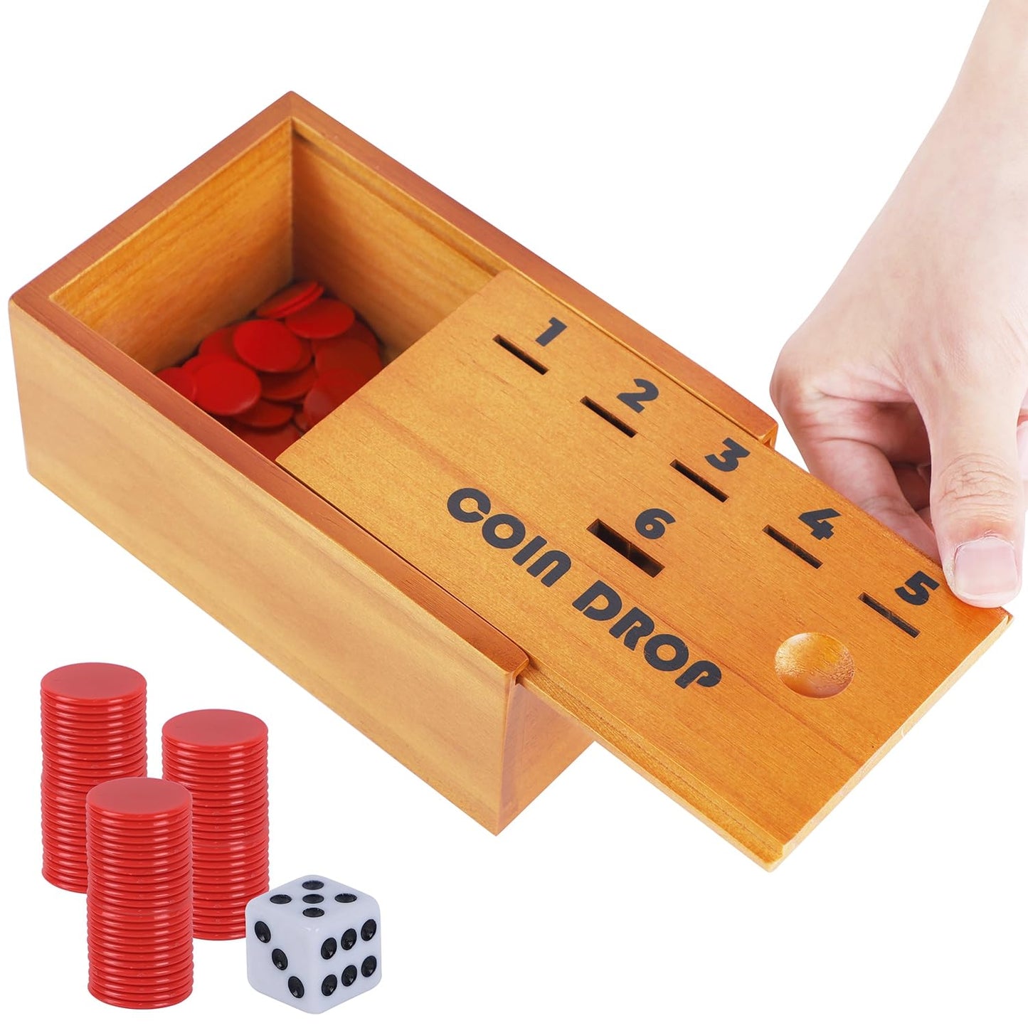 Juegoal Coin Drop Set, Pennies Dice Games for Kids and Adults, Wooden Tabletop Board Game Sets for 2-6 Player, Wood Penny Game Box Includes 48 Chips - WoodArtSupply