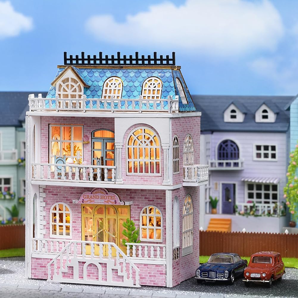 DIY Miniature Wooden Dollhouse Furniture Kit,Mini Handmade Doll House with LED,1:24 Scale Creative Woodcrafts Toys for Adult Friend Lover Birthday