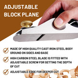 EXXO Adjustable Block Plane - Precision Woodworking Tools For Professional Wood Workers & Home Improvement | Deep Cutting Adjustable Hand Planer Tool EXXO