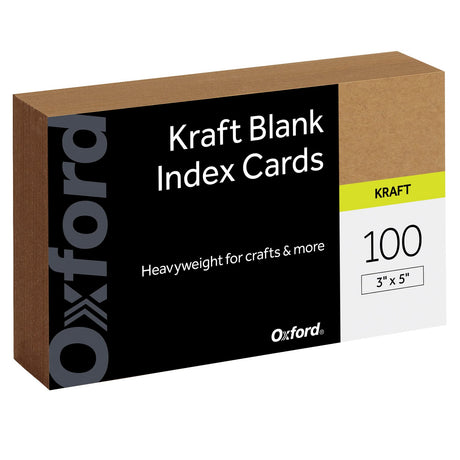 Oxford Kraft Index Cards, 100 Pack, 3x5" Index Cards, Thick, Premium Paper for Gifts, Crafts, Parties, Flash Cards, Brown, Blank on Both Sides Oxford