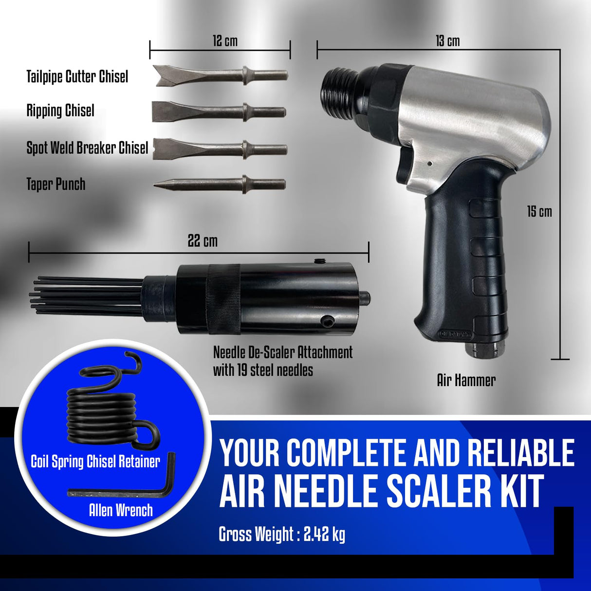 LE LEMATEC LE-AN324K 4800 BPM, Air Needle Scaler Gun with Hammer Chisel Kit, Pneumatic Tool Set, Heavy Duty Rust, Weld and Paint Remover, Metal LE LEMATEC