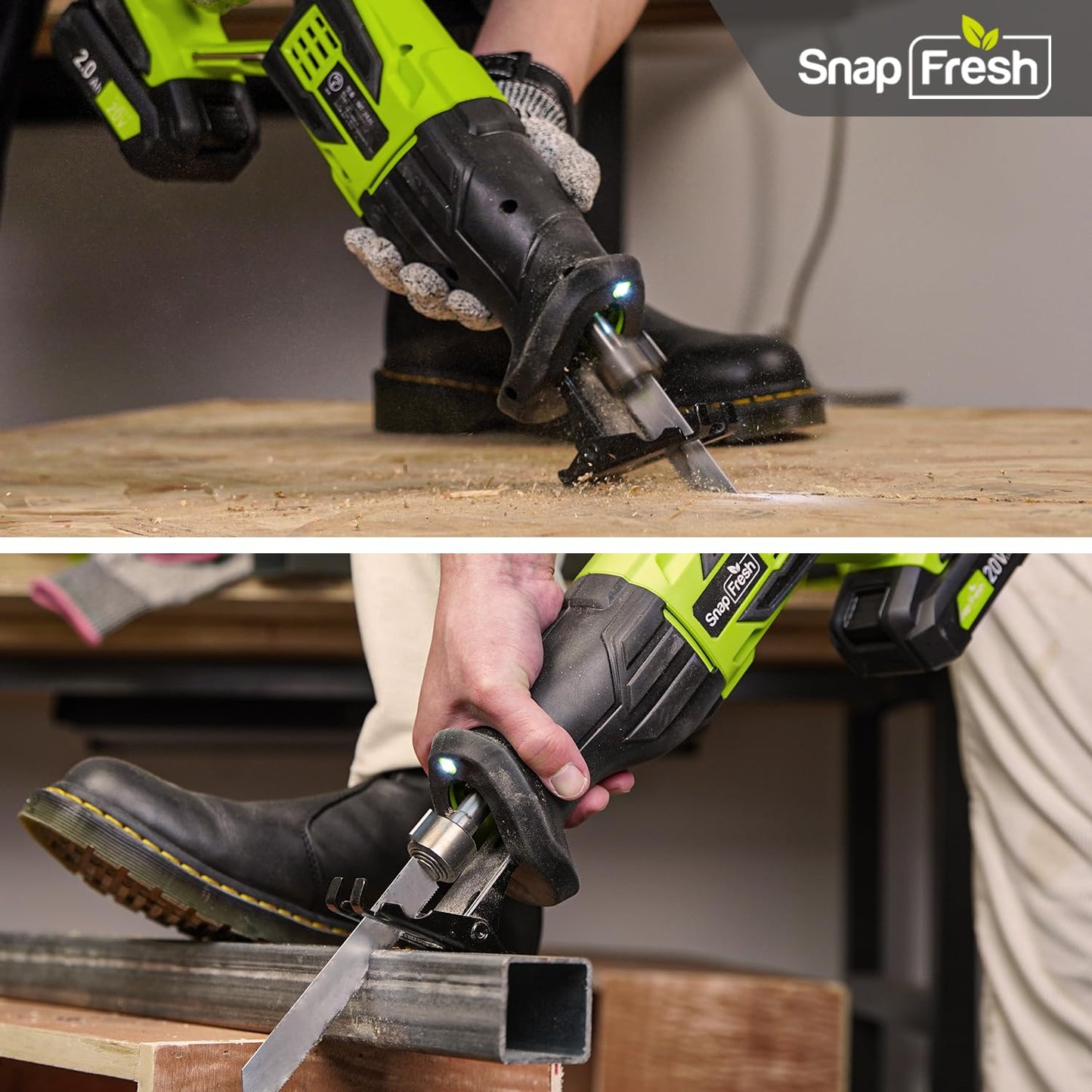 SnapFresh Reciprocating Saw - Cordless Reciprocating Saw for Woods Metal Plastic Cutting, 0-3000 SPM Powerful Motor Reciprocating Saw, Lightweight - WoodArtSupply