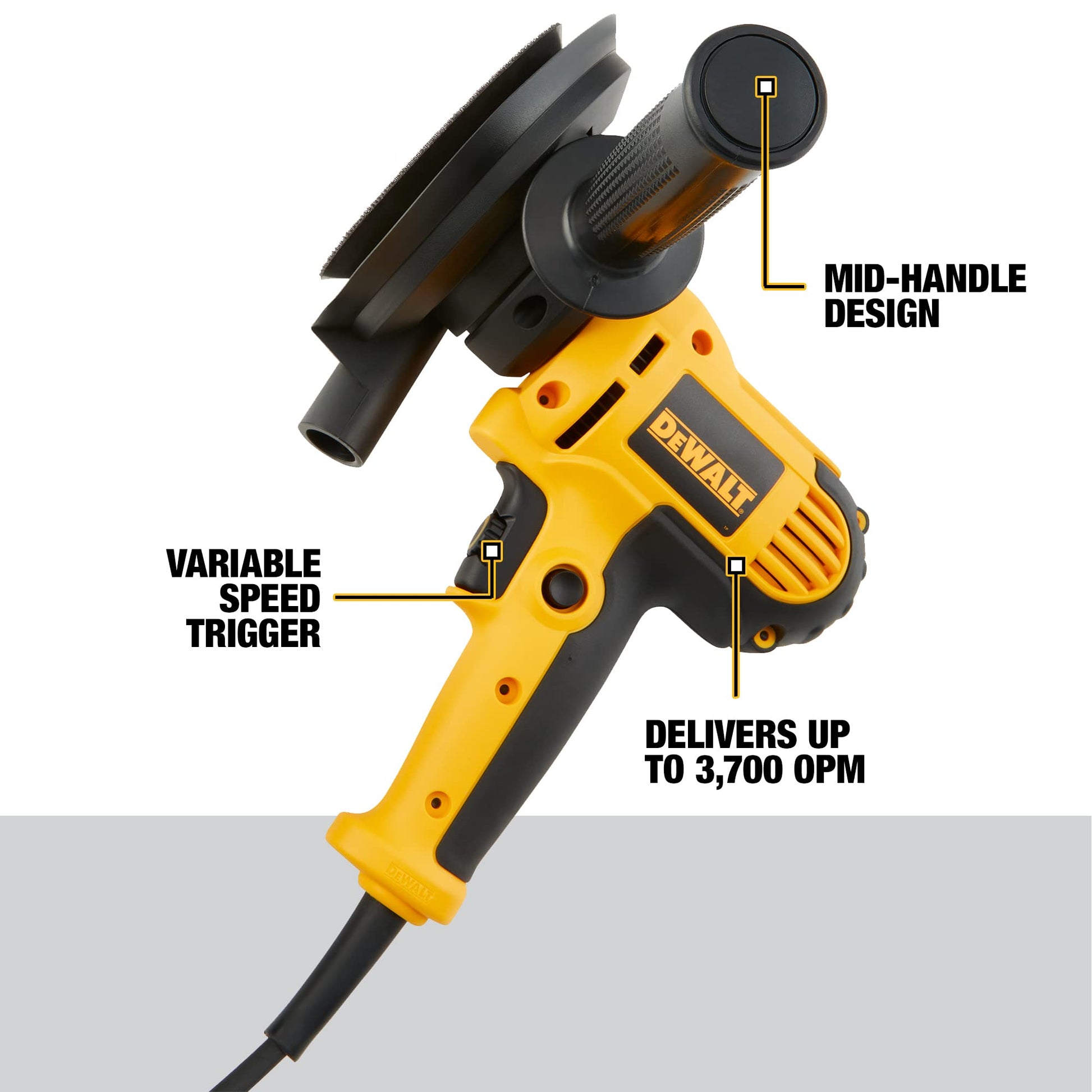 DEWALT Rotary Sander, Variable Speed, Dust Shroud, 5-Inch (DWE6401DS), Yellow - WoodArtSupply