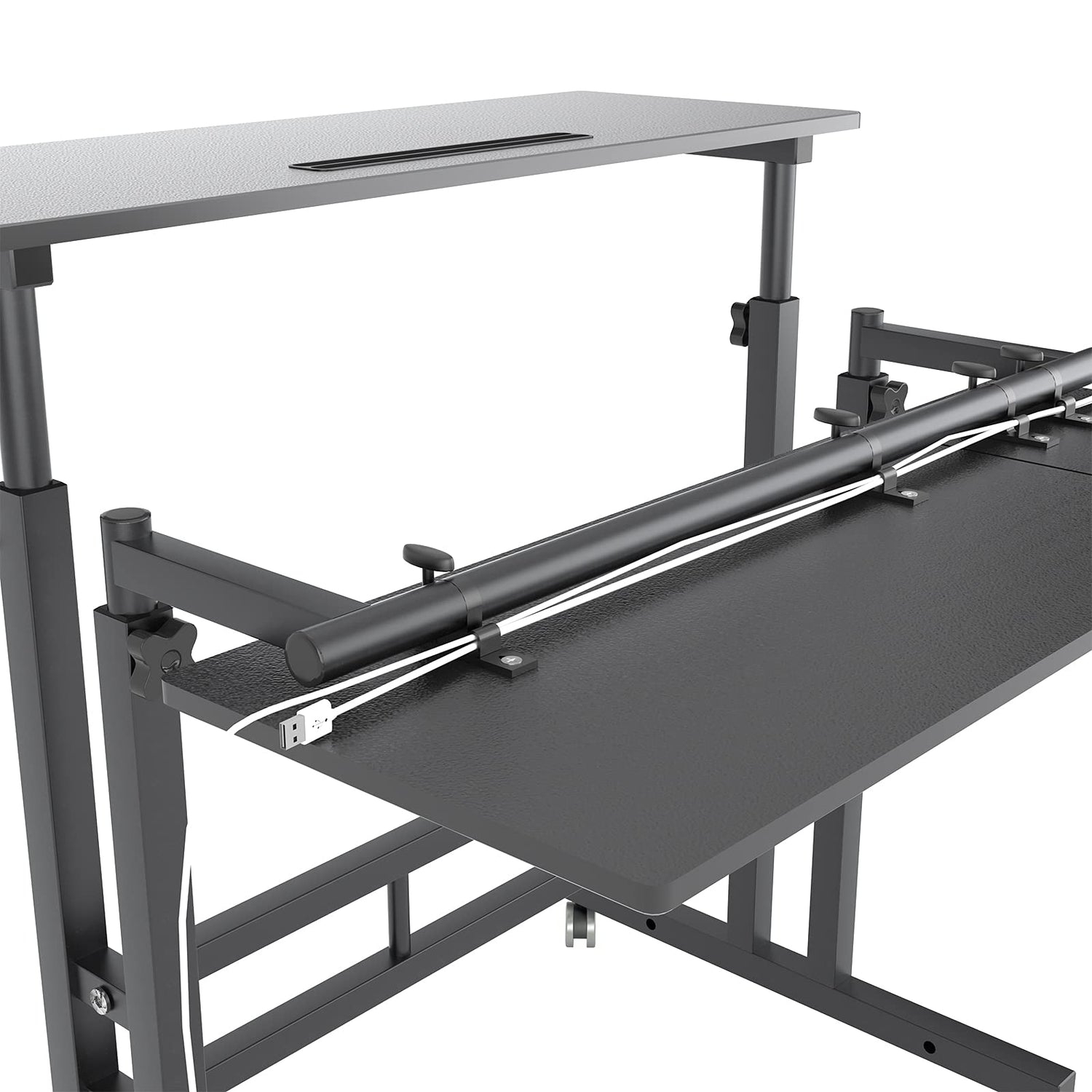 sogesfurniture Height Adjustable Sit Stand Workstation Mobile Standing Desk Home Office Desk with Standing and Seating,Black BHUS-101-2BK sogesfurniture