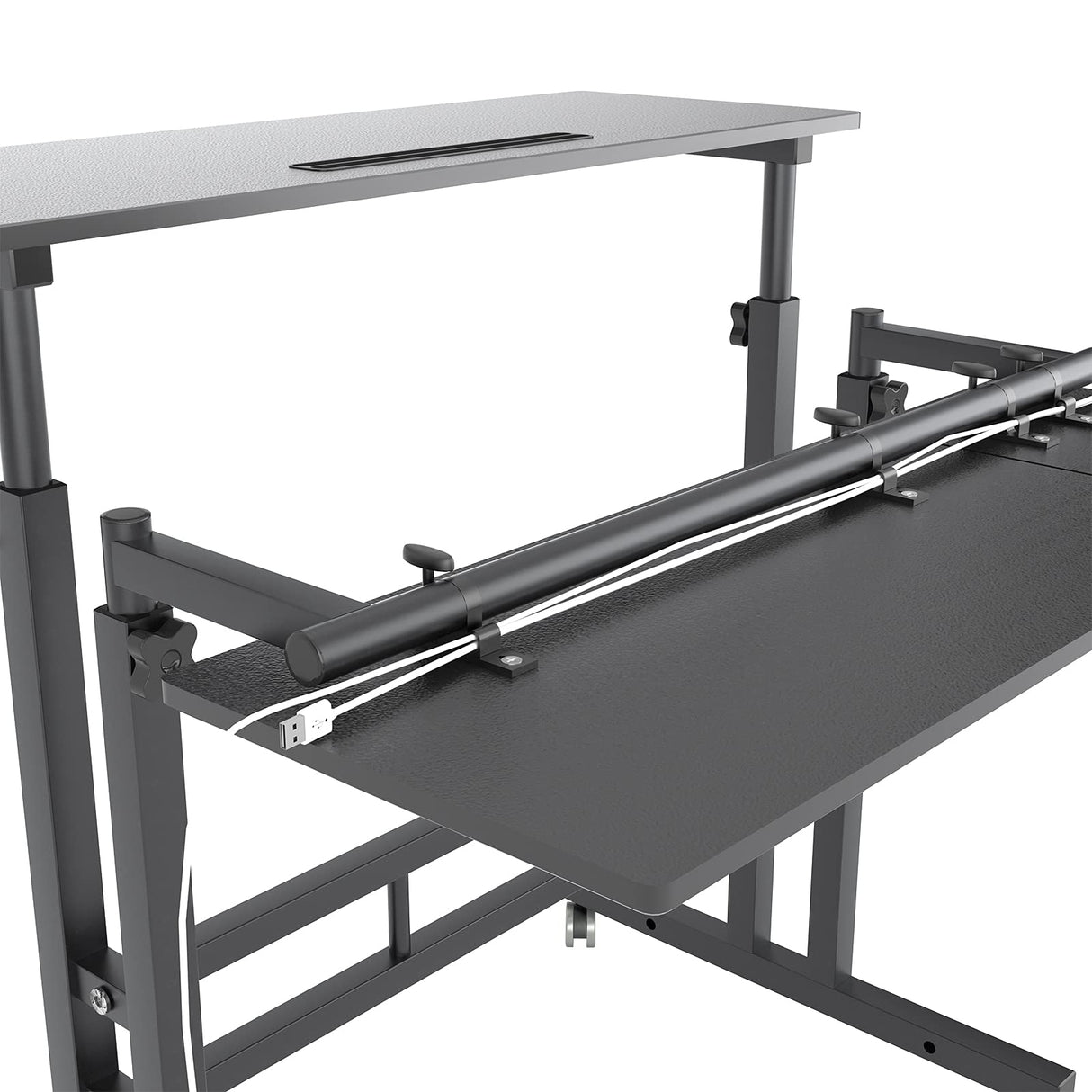 sogesfurniture Height Adjustable Sit Stand Workstation Mobile Standing Desk Home Office Desk with Standing and Seating,Black BHUS-101-2BK sogesfurniture