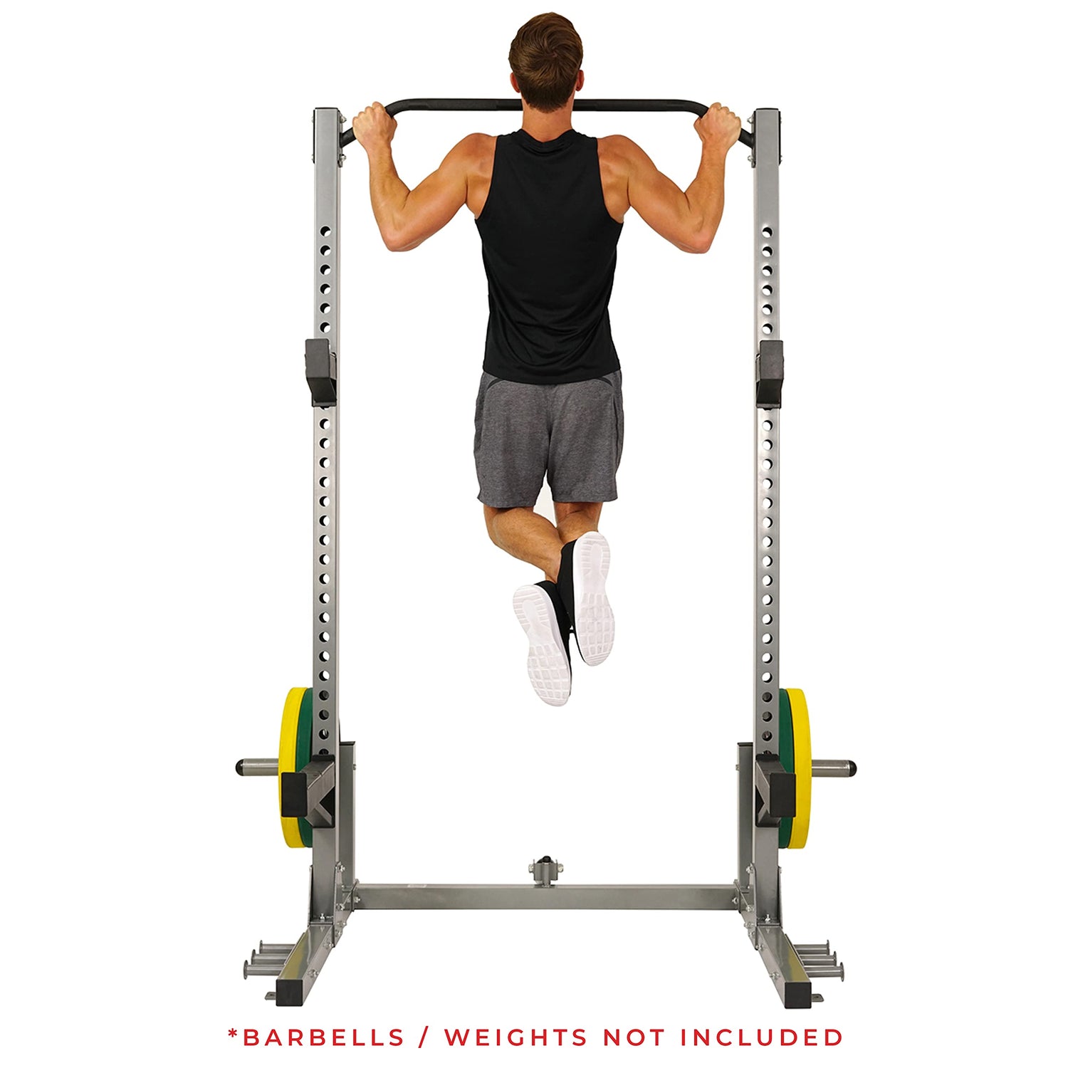 Sunny Health & Fitness Power and Squat Rack with High Weight Capacity, Olympic Weight Plate Storage and 360° Swivel Landmine and Power Band Sunny Health & Fitness