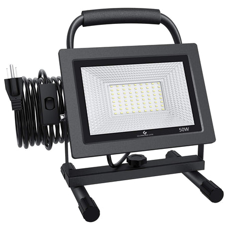 GLORIOUS-LITE 50W LED Work Light, 5000LM LED Flood Lights, 400W Equivalent, IP66 Waterproof, 16ft 5m Cord with Plug, 6500K, Adjustable Working Lights GLORIOUS-LITE