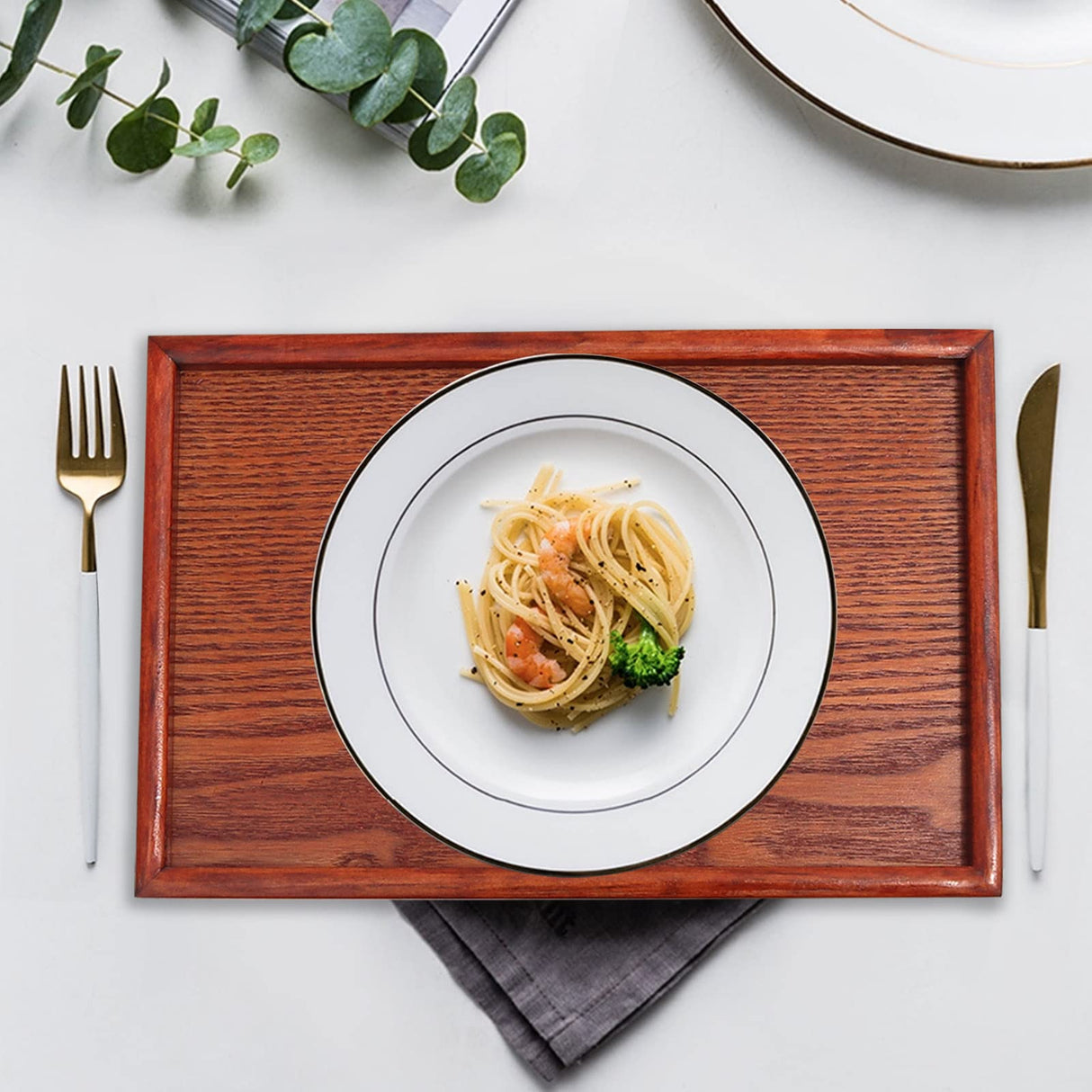 Solid Wood Serving Tray, Rectangle Non-Slip Tea Coffee Snack Plate, Food Meals Serving Tray with Raised Edges for Home Kitchen River-CJ