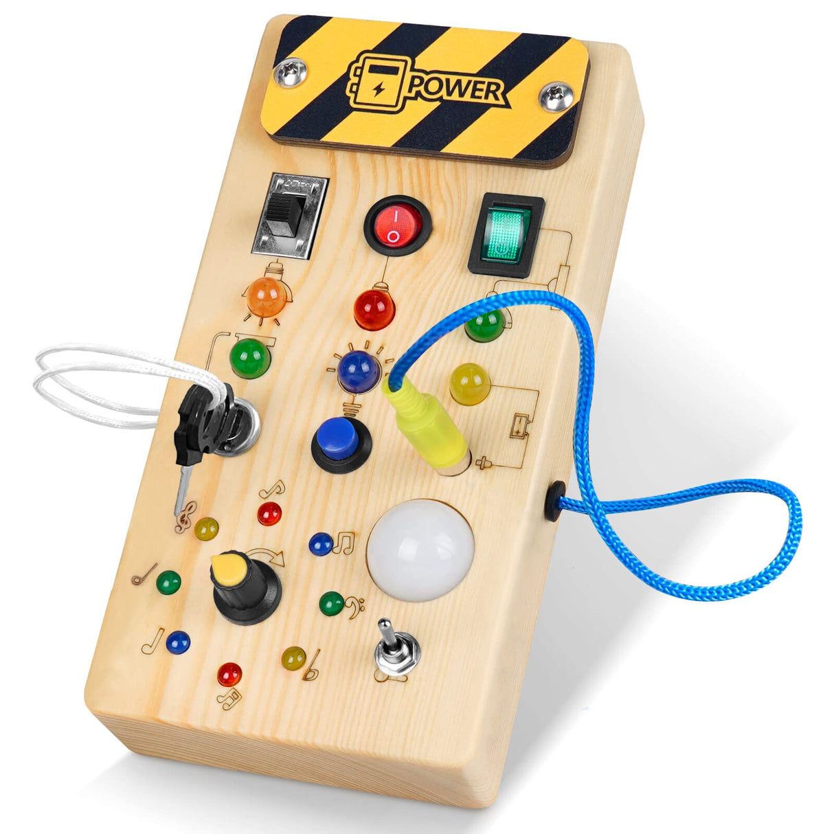 Montessori Wooden Busy Board with 8 LED Light switches, Sensory Toys Light Switch Travel Toys for 1+ Year Old Baby and Toddler Hoarosall