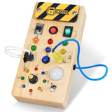 Montessori Wooden Busy Board with 8 LED Light switches, Sensory Toys Light Switch Travel Toys for 1+ Year Old Baby and Toddler Hoarosall