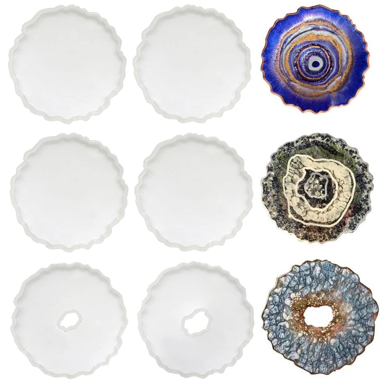 ResinWorld 6 Pack Geode Coaster Molds for Resin + Large Tray Mold with Handles, Rectangle Silicone Tray Molds ResinWorld
