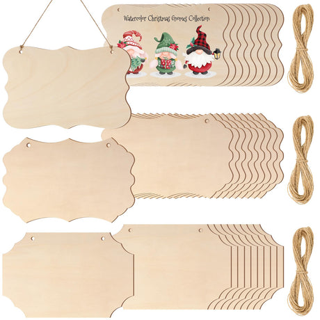 30 Pcs Unfinished Wood Sign Blank Wood Blanks for Crafts Wooden Plaque for Crafts Wood Hanging Sign Blank Rectangle Wooden Sign Wooden Slices Banners Kigley