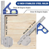 WORKPRO Aluminum Alloy Carpenter Square and Zinc-Alloy Square Ruler Set - 7 in. Rafter Layout Tool and 12 in. Combination Square Combo WORKPRO