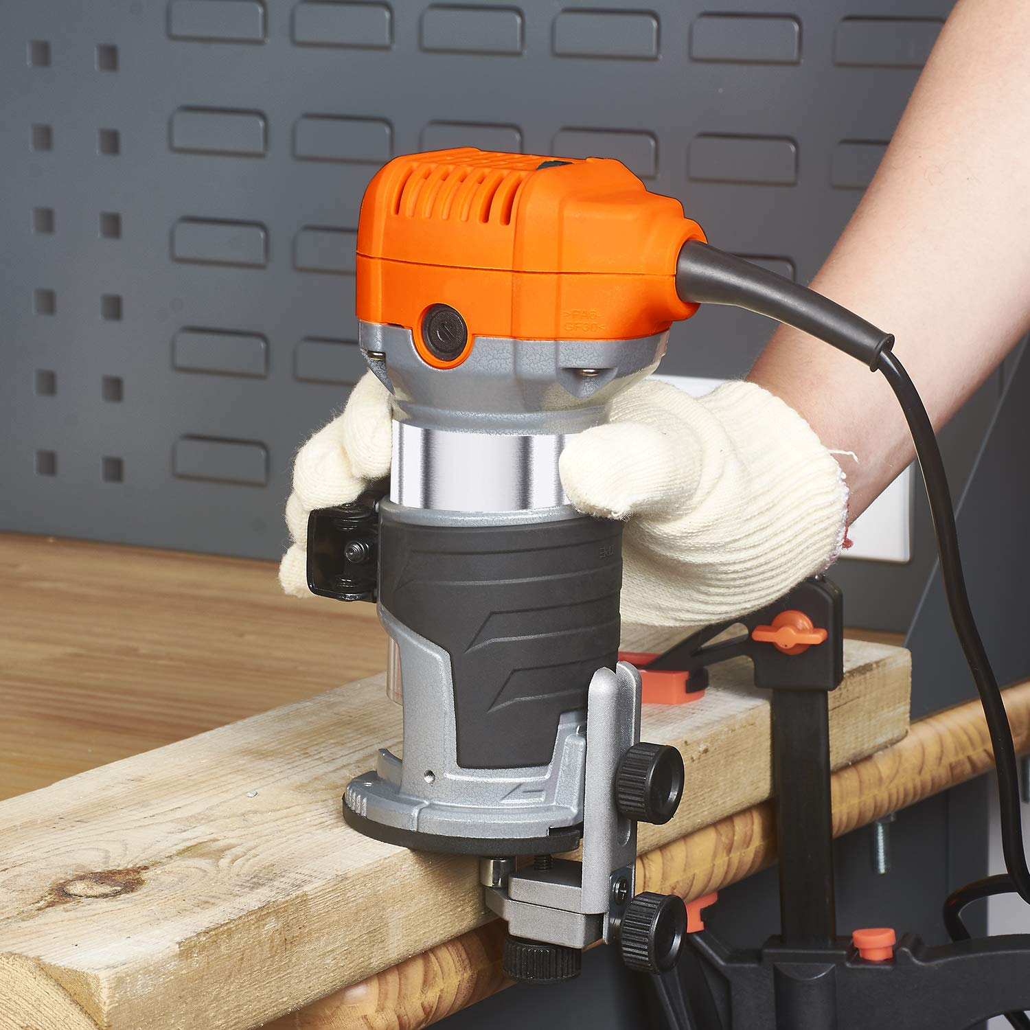 VOLLTEK 6.5-Amp Wood Router Tool, 1.25 HP Compact Trim Router with 5PCS Wood Router Bits, Edge Guide, Roller Guide, Dust Hood and 1/4" & 3/8" Collets VOLLTEK