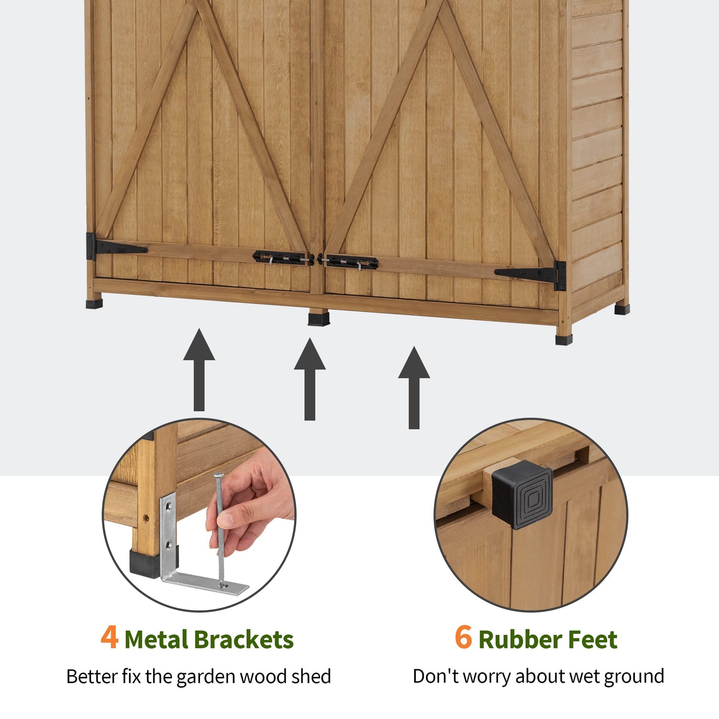 MCombo Outdoor Storage Cabinet, Wood Garden Shed, Outside Tool Shed, Vertical Organizer Cabinet with Double Lockable Doors for Outside, Garden and - WoodArtSupply