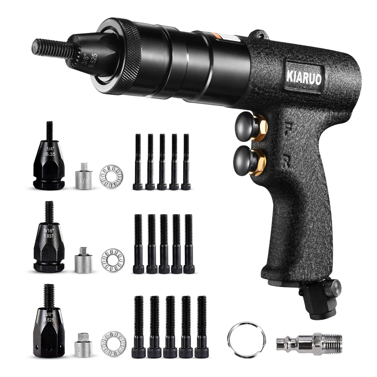 KIARUO Pneumatic Rivet Nut Gun with Self-locking Head Gun 1/4 & 5/16 & 3/8 Mandrels,Industrial Grade Adjustable Speed Pull Rivnut Gun Model:LM07 KIARUO
