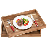 YOUEON Set of 2 Acacia Wood Serving Tray with Handles, 17x11.8x1.5 Inch Decorative Serving Trays, Ottoman Tray, Coffee Table Tray, Rectangle Wood Youeon