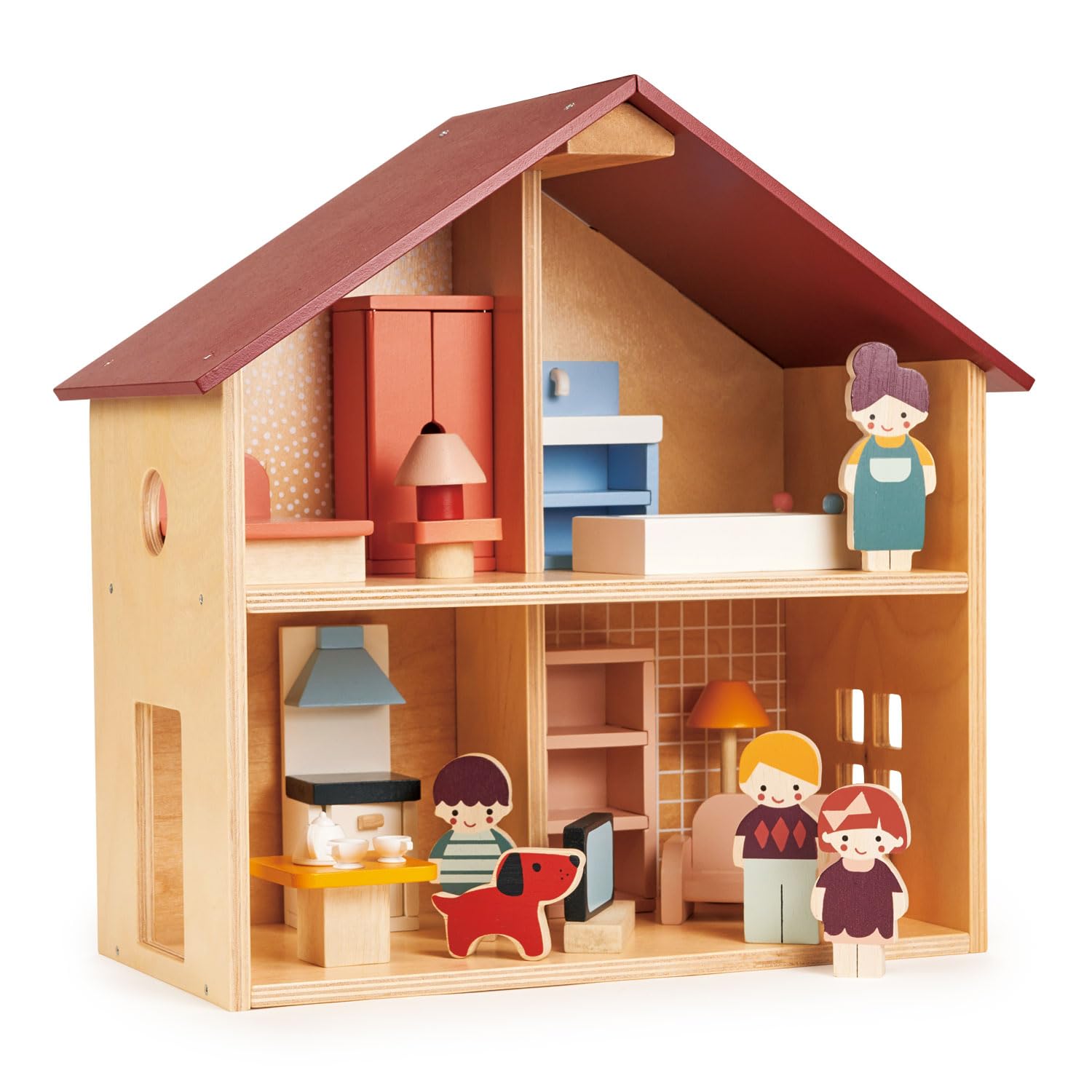 Mentari Fully Furnished Wooden Dollhouse - Compact Dollhouse for Toddlers with Open Design - Great Gift for Toddlers who are Creative and Enjoy Mentari