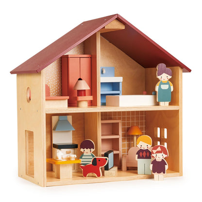 Mentari Fully Furnished Wooden Dollhouse - Compact Dollhouse for Toddlers with Open Design - Great Gift for Toddlers who are Creative and Enjoy