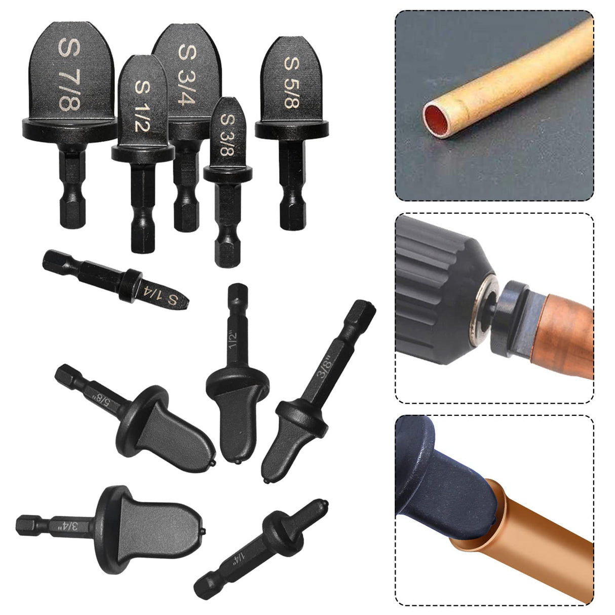 Copper Swaging Tool HVAC Drill, 11 Pcs HVAC Pipe Expander Tool Air Conditioner Manual Copper Pipe Swage Expander Drill Bit with 1/4'' 3/8'' 1/2'' TVlifams