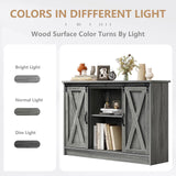 4 EVER WINNER Farmhouse Sideboard Buffet Cabinet with Storage, 42” Kitchen Cabinet with Sliding Barn Doors, Rustic Wood Coffee Bar Cabinet Table 4 EVER WINNER