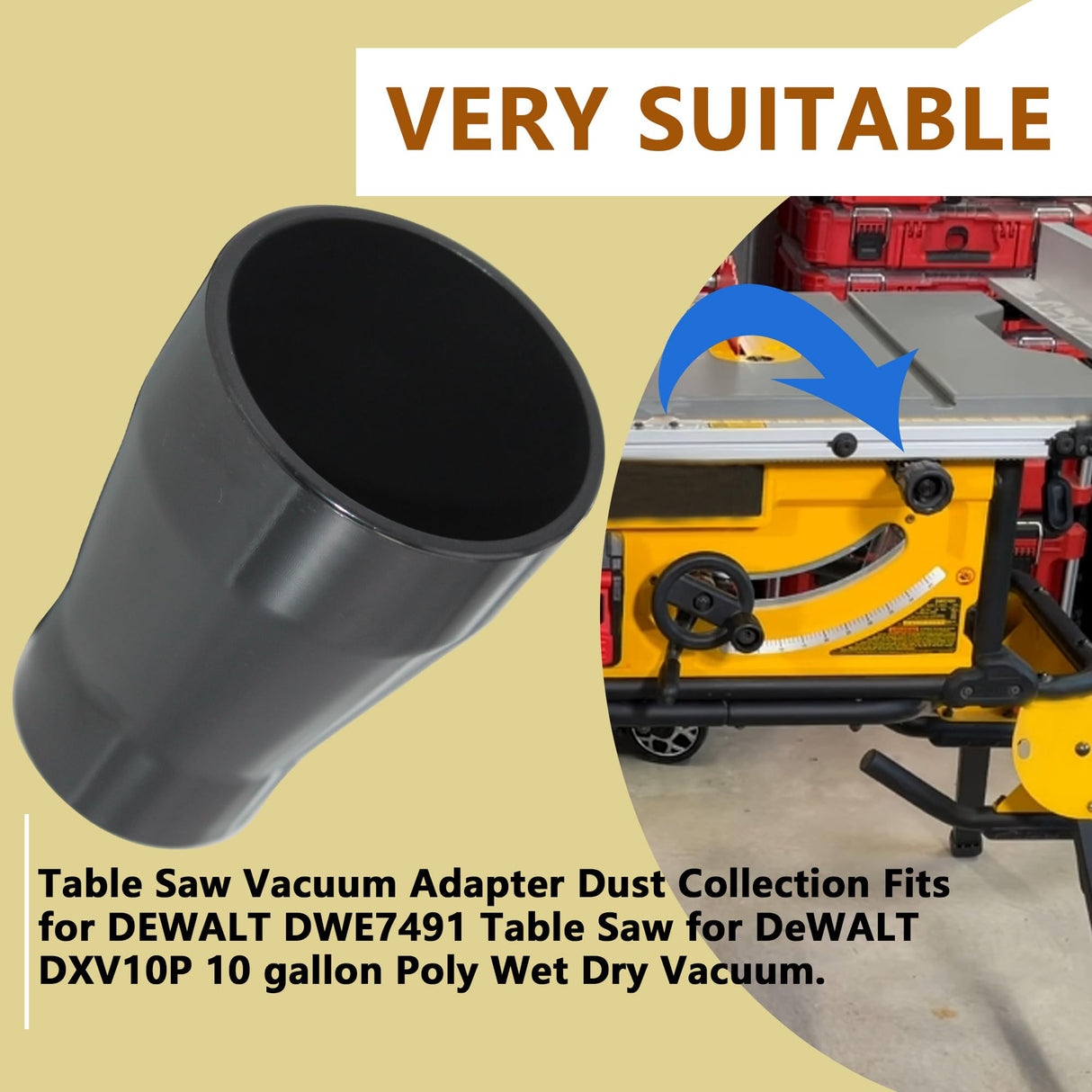 Table Saw Vacuum Adapter Dust Collection Fits for DEWALT DWE7491 Table Saw for DeWALT DXV10P 10 gallon Poly Wet Dry Vacuum(1 Pcs) Rsoise
