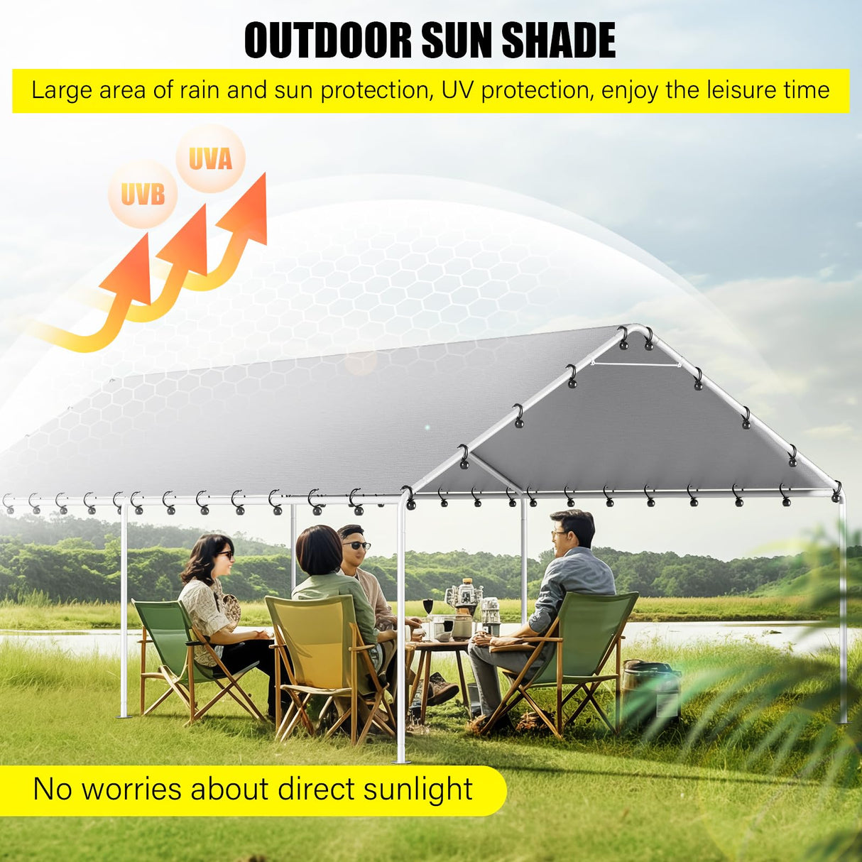 DWALE 10 x 20 Ft Carport,Replacement Canopy Cover Garage Top Tent Shelter Tarp,Grey with 48 Ball Bungee Cords Waterproof & UV Protected (Only Tarp DWALE