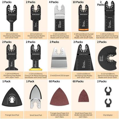 AMZWEI 154 Metal Wood Oscillating Tool Blade, Titanium Oscillating Saw Blades with Sandpaper, Quick Release Multi Tool Blades Kits for Dewalt Ryobi - WoodArtSupply