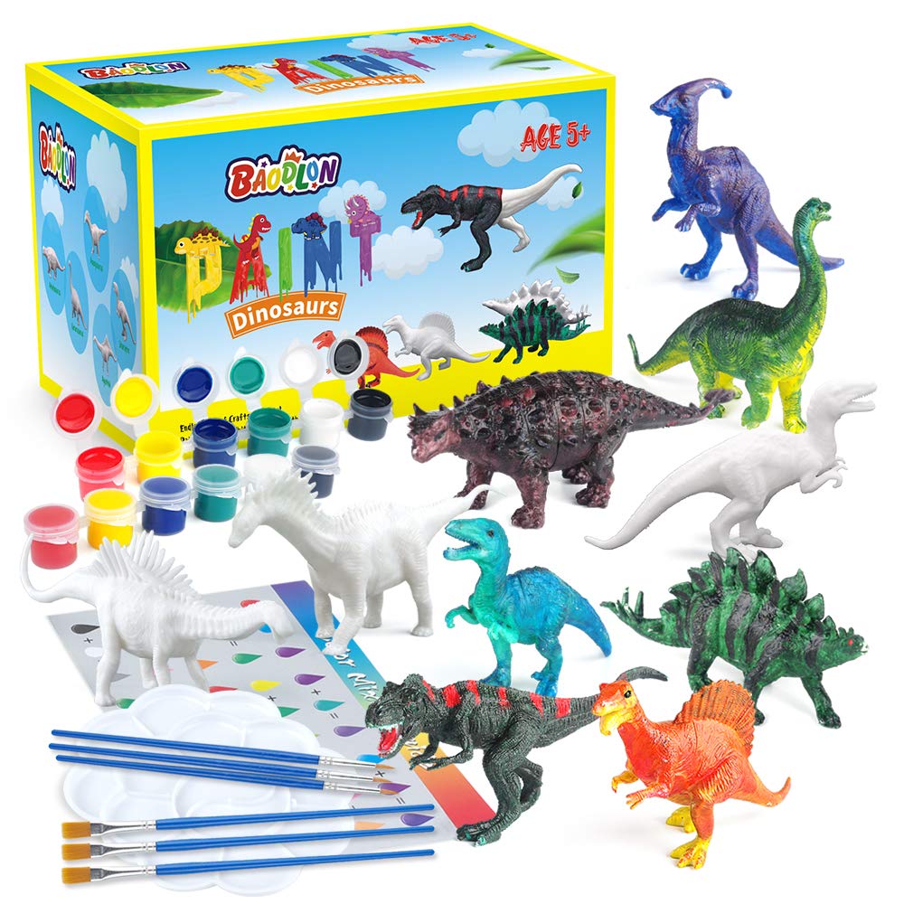 BAODLON Kids Arts Crafts Set Dinosaur Toy Painting Kit - 10 Dinosaur Figurines, Decorate Your Dinosaur, Create a Dino World Painting Toys Gifts for BAODLON