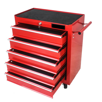 Rolling Tool Chest, 5-Drawer Rolling Tool Box With Interlock System And Wheels For Garage, Warehouse, Workshop, Repair Shop (Red)