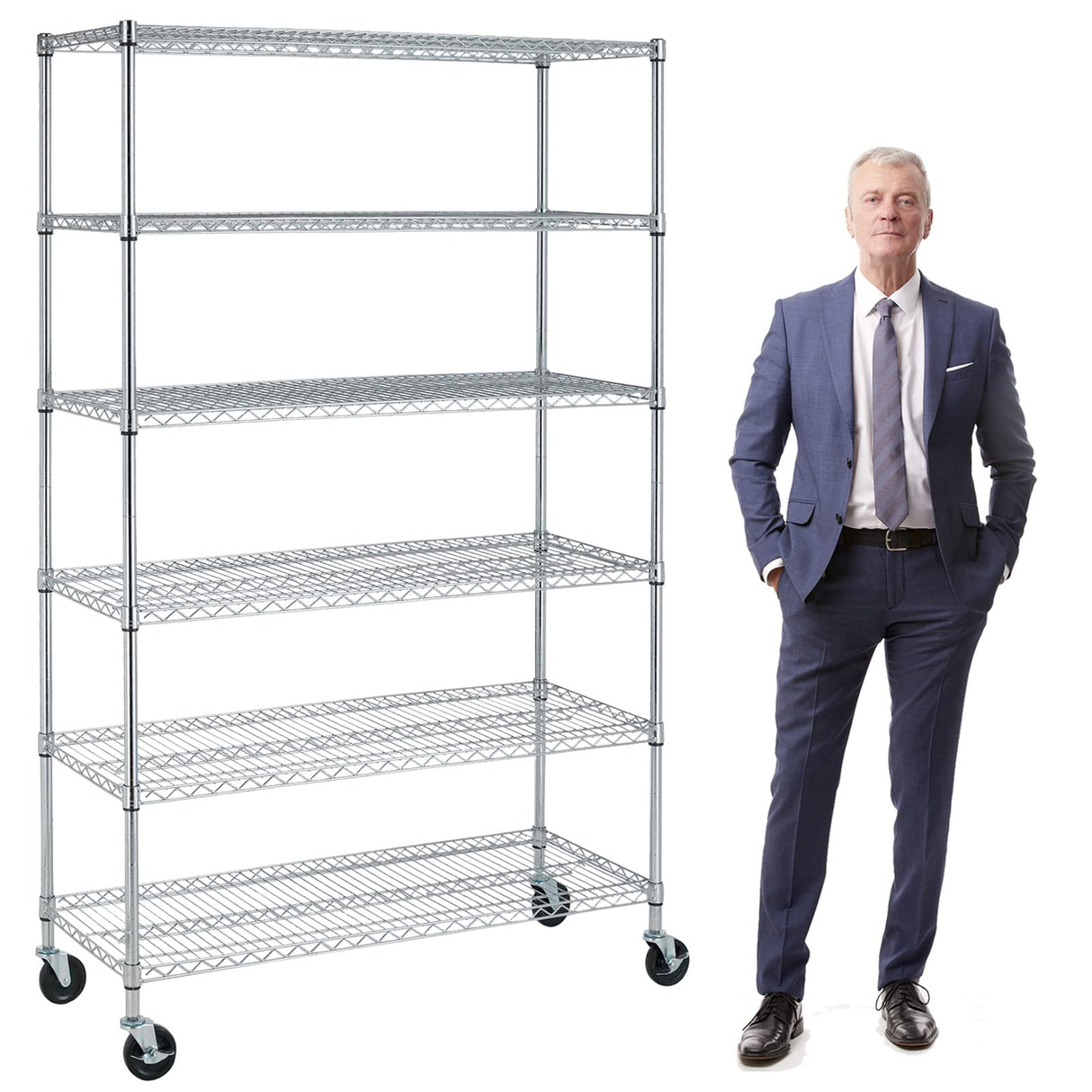 TYNB, Metal Storage Rack 6000 Lbs Capacity, 6 Tier Metal Shelf with Wheels 48In L×18In W×76In H NSF Height Adjustable Movable Heavy Duty Wire TYNB