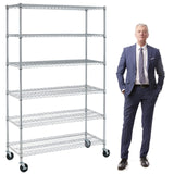 TYNB, Metal Storage Rack 6000 Lbs Capacity, 6 Tier Metal Shelf with Wheels 48In L×18In W×76In H NSF Height Adjustable Movable Heavy Duty Wire TYNB