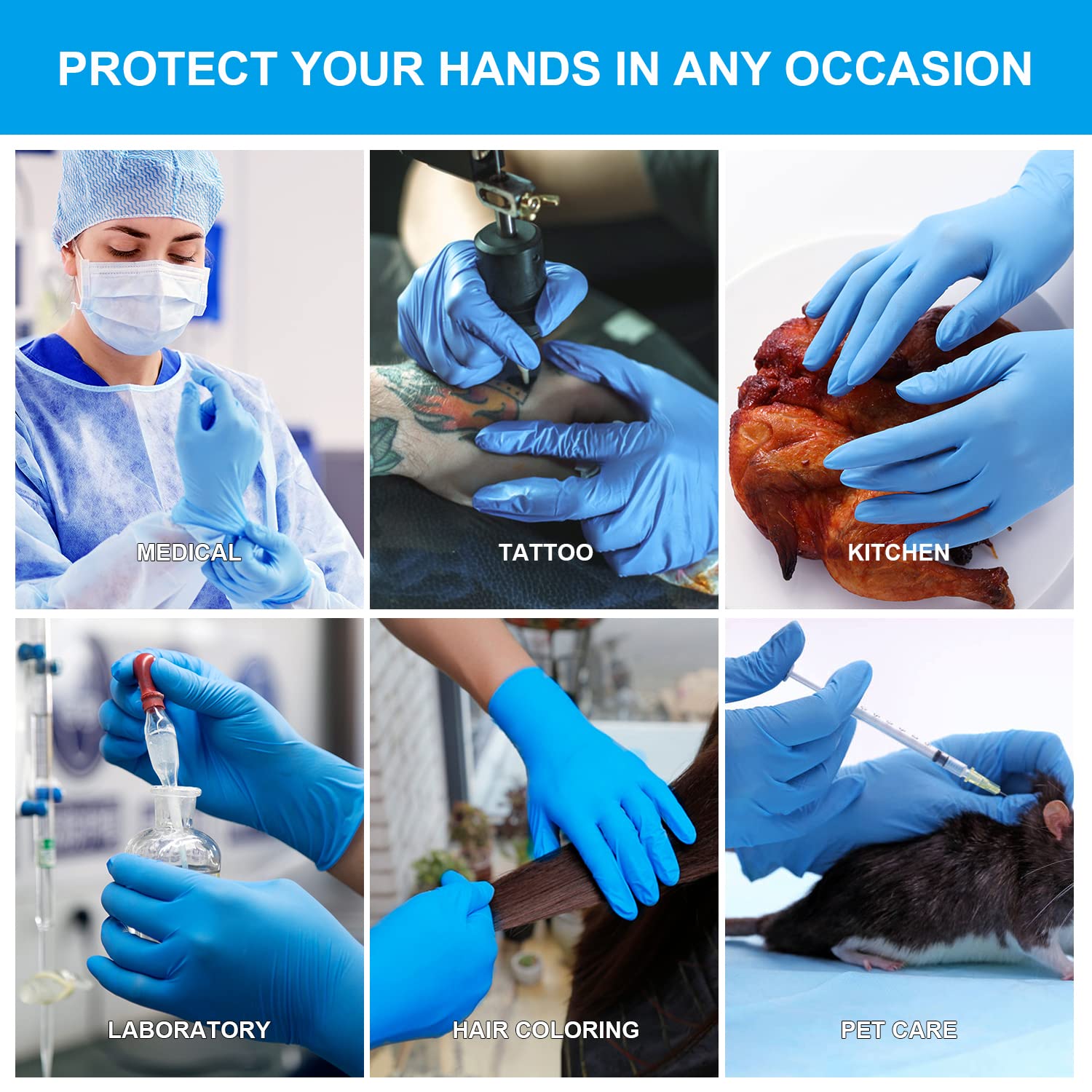 FINITEX Blue Disposable Nitrile Exam Gloves - 200 PCS/BOX 3.5mil Rubber Powder-Free Latex-Free Medical Examination Home Cleaning Food Gloves, X-LARGE FINITEX