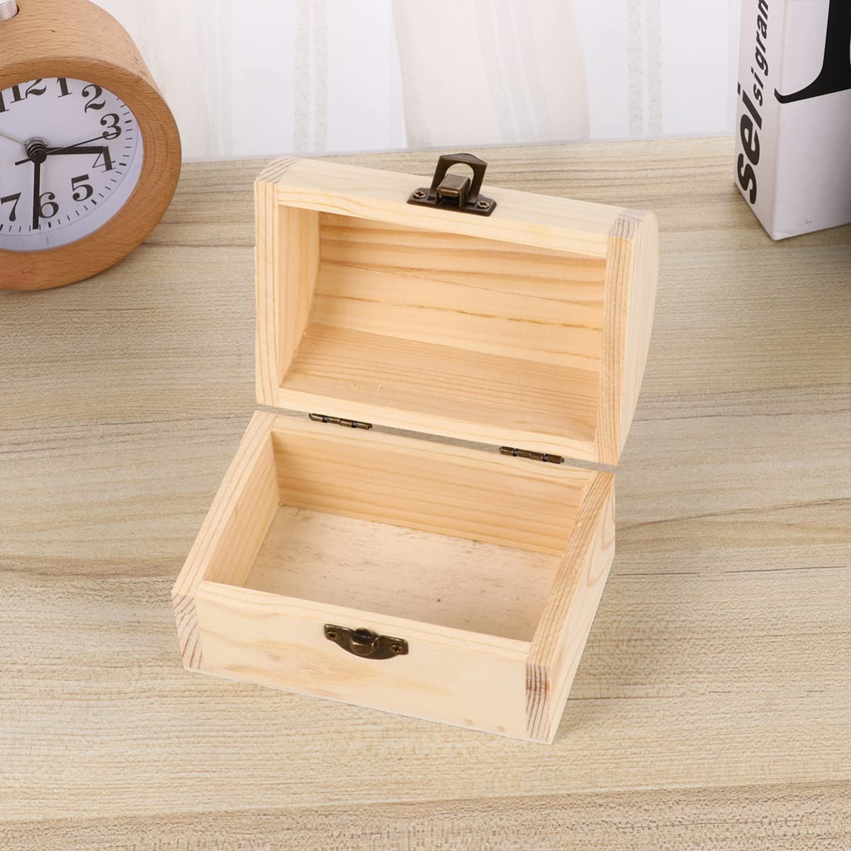 Healifty 6 Pcs Unfinished Treasure Chest Table Top Chest Graffiti Supplies Storage Lock Case Travel Jewlery Case Trinket Antique Decor Wood Case Healifty